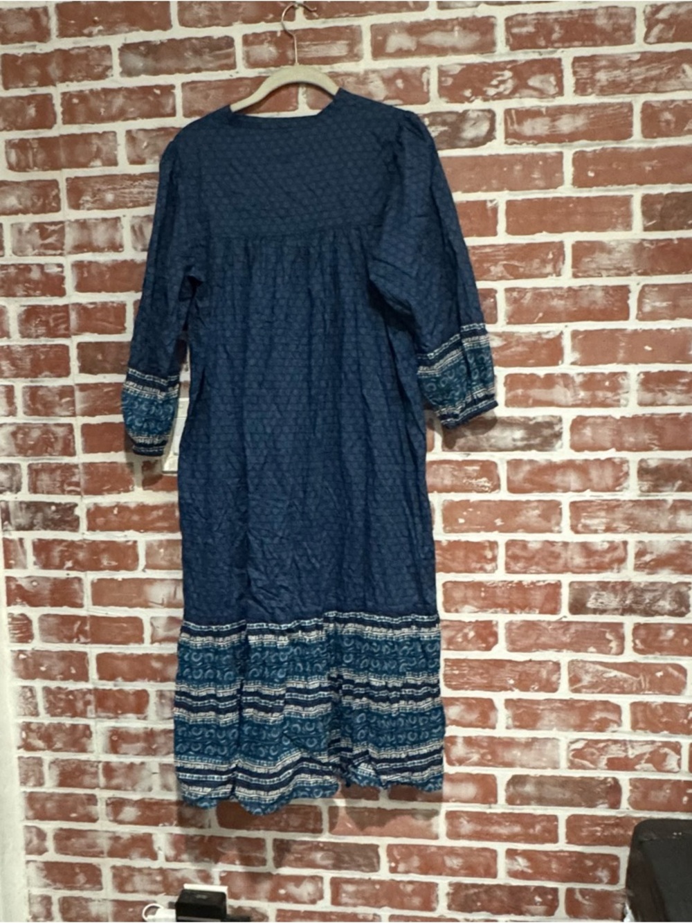 Anna Sui x Uniqlo Blue Boho Midi Dress Small Cotton Peasant Cottagecore - Picture 3 of 8
